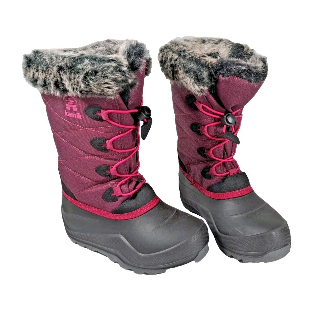Kamik Womens Burgundy Quilted Faux Fur Trim Waterproof Winter Snow Boots Size 5